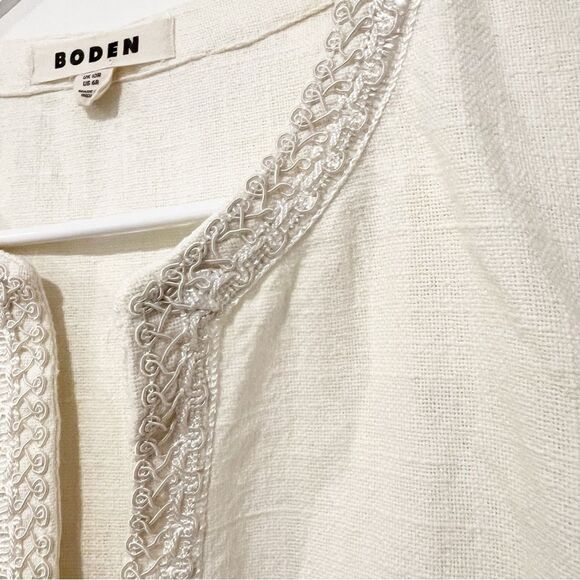 Boden Fringe Trim Hem Mini Shift Dress in Ivory 100% Cotton Pullover size 6R - Picture 12 of 13